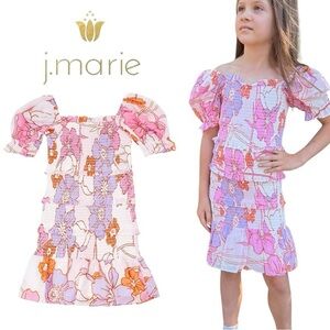 J.Marie Girls Mollie Dress Kids Floral Puff Sleeve Pink Size 7/8 NWT